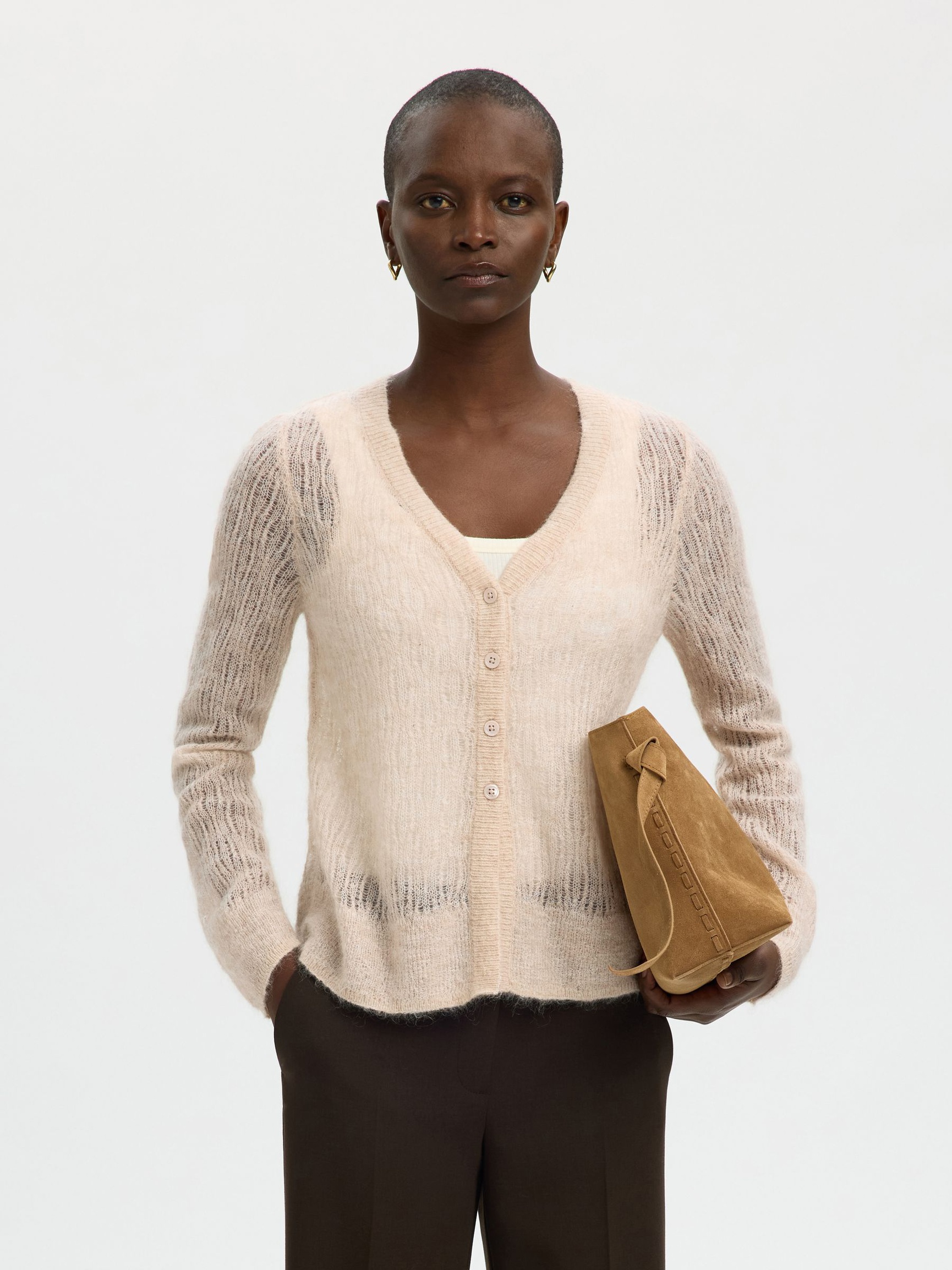 MOHAIR BLEND CARDIGAN, Birch, highres