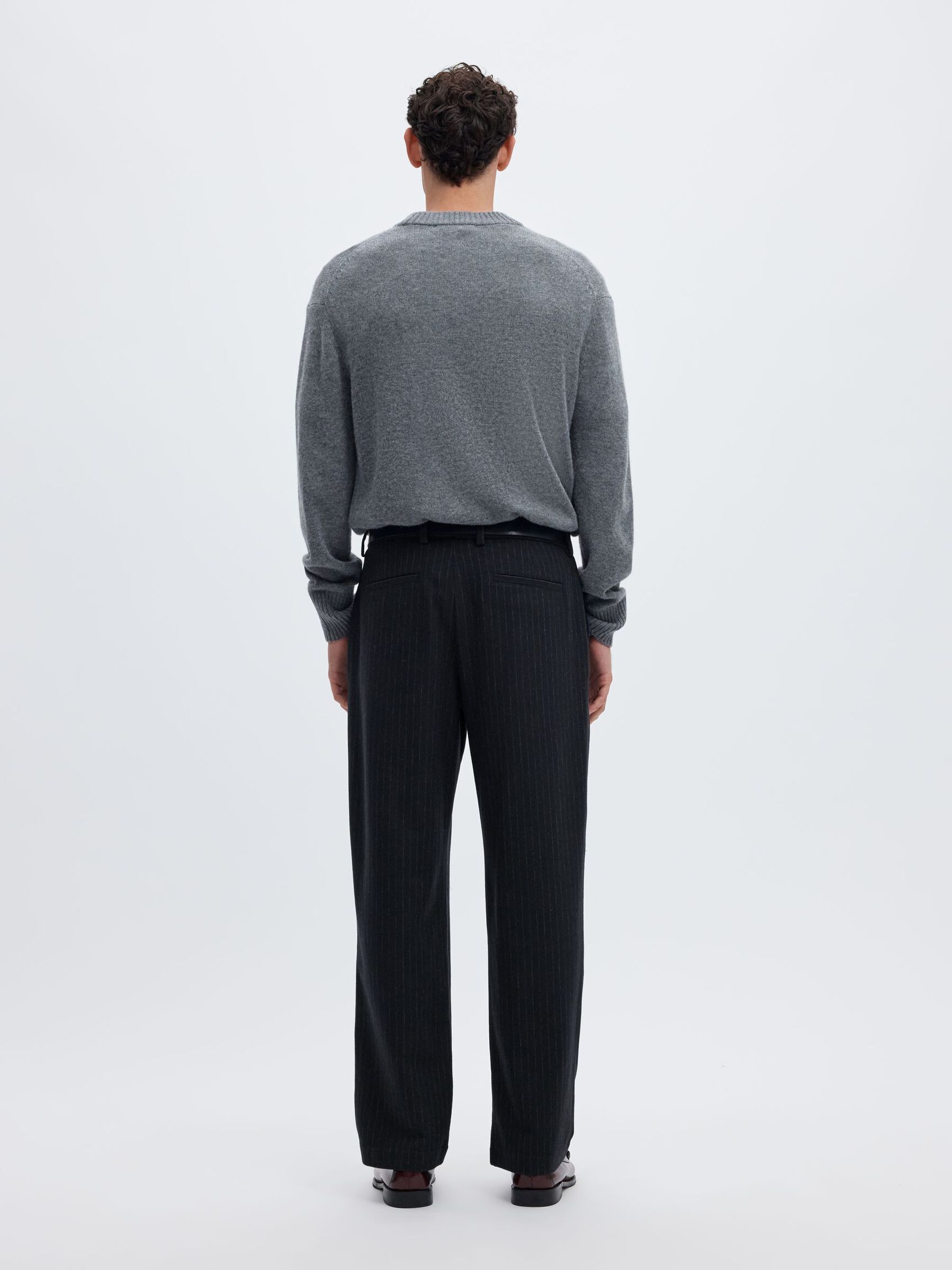 WOOL BLEND LOOSE-FIT TROUSERS, Dark Navy, highres