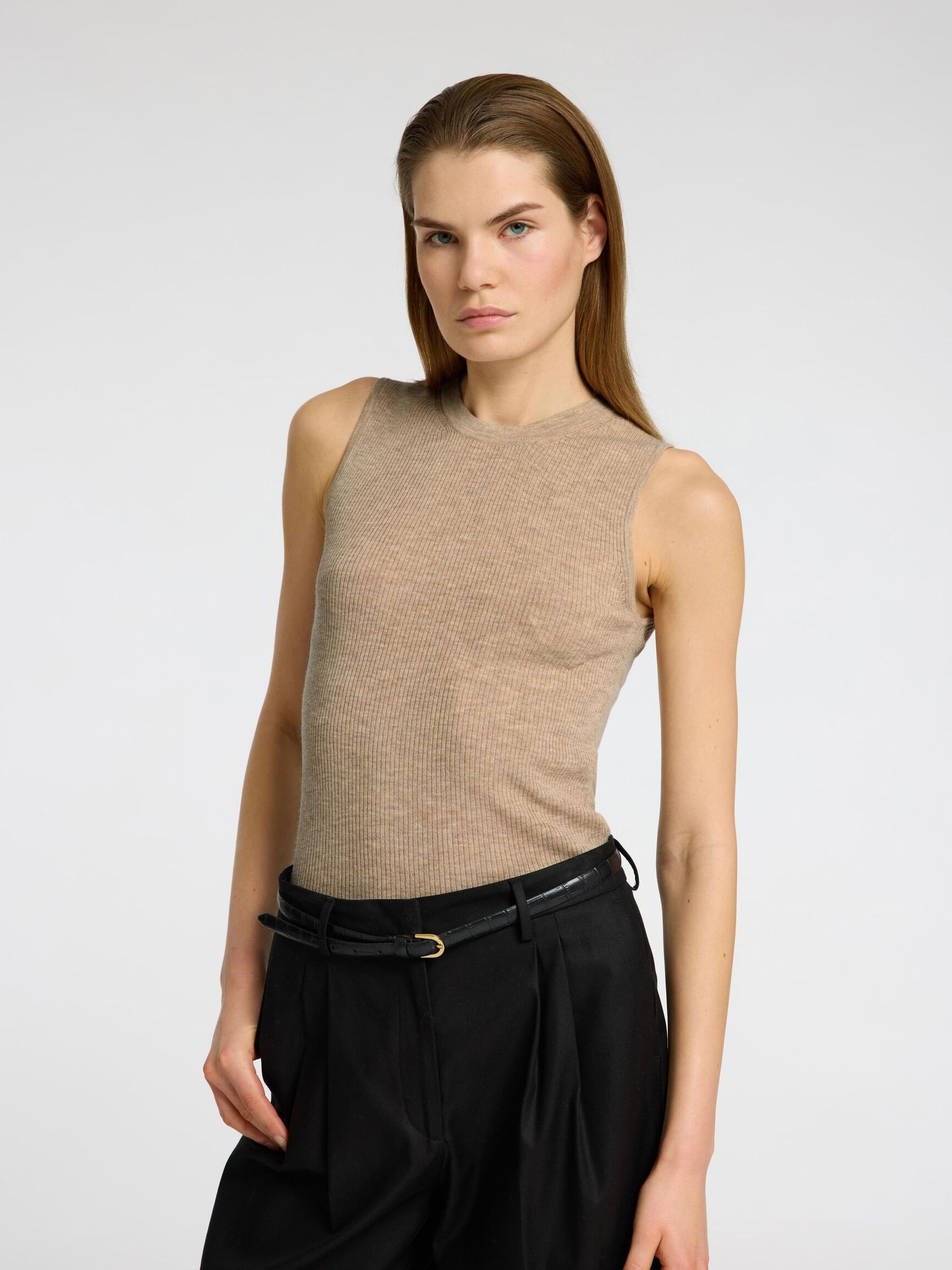 WOOL BLEND KNITTED TOP, Island Fossil, highres