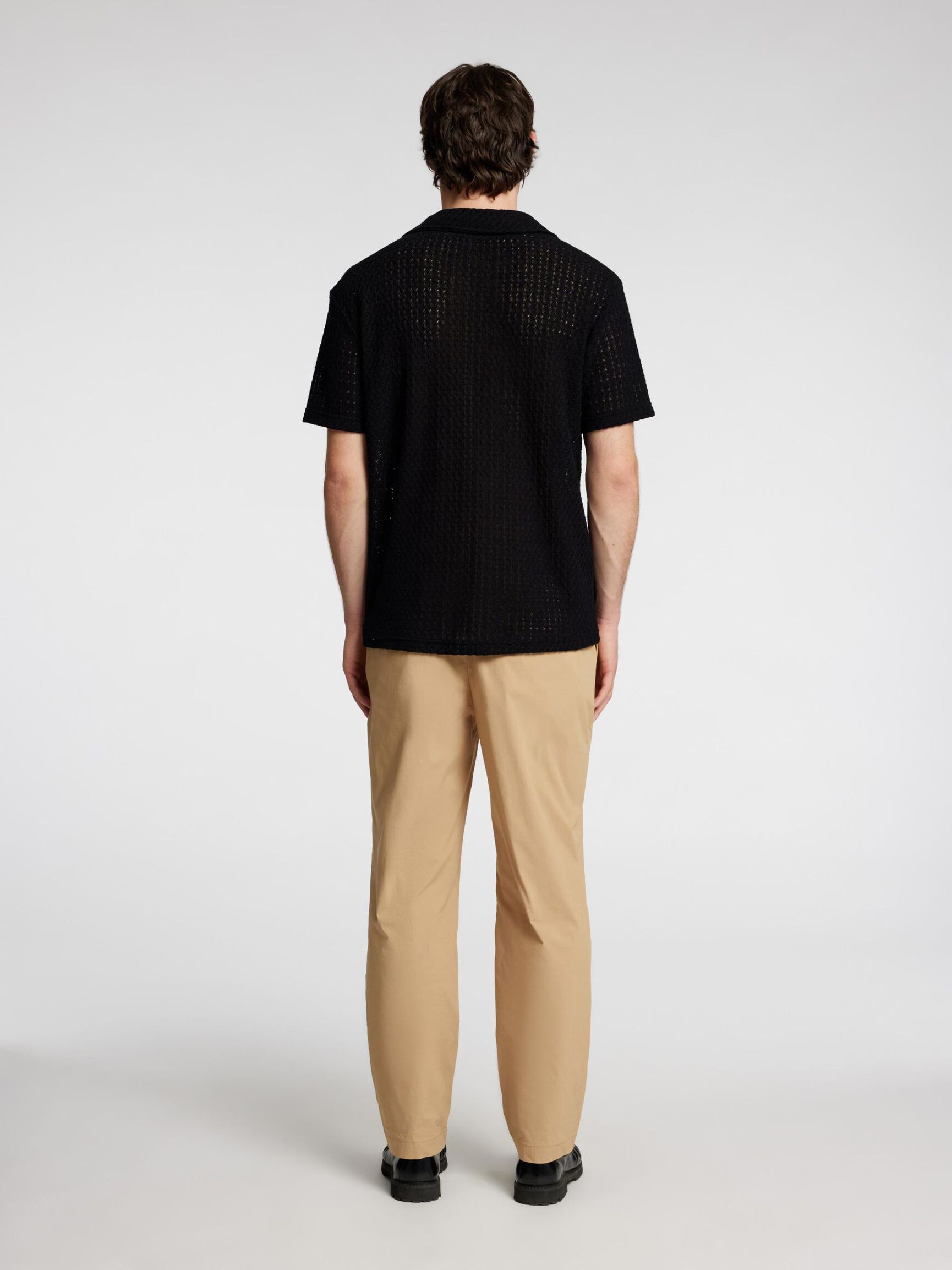 GEBREID JACQUARD OVERHEMD MET KORTE MOUWEN, Black, highres