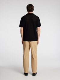 GEBREID JACQUARD OVERHEMD MET KORTE MOUWEN, Black, highres