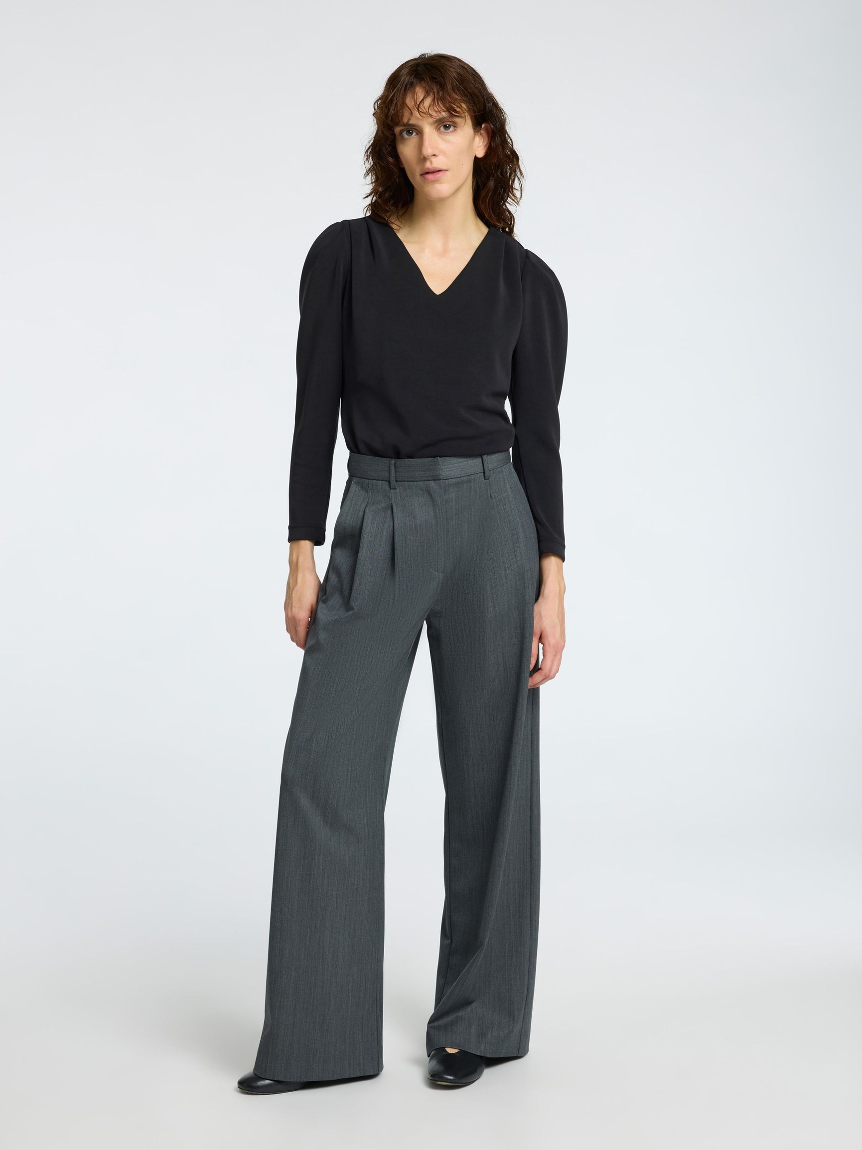 GEDRAPEERD TOP MET V-HALS, Black, highres