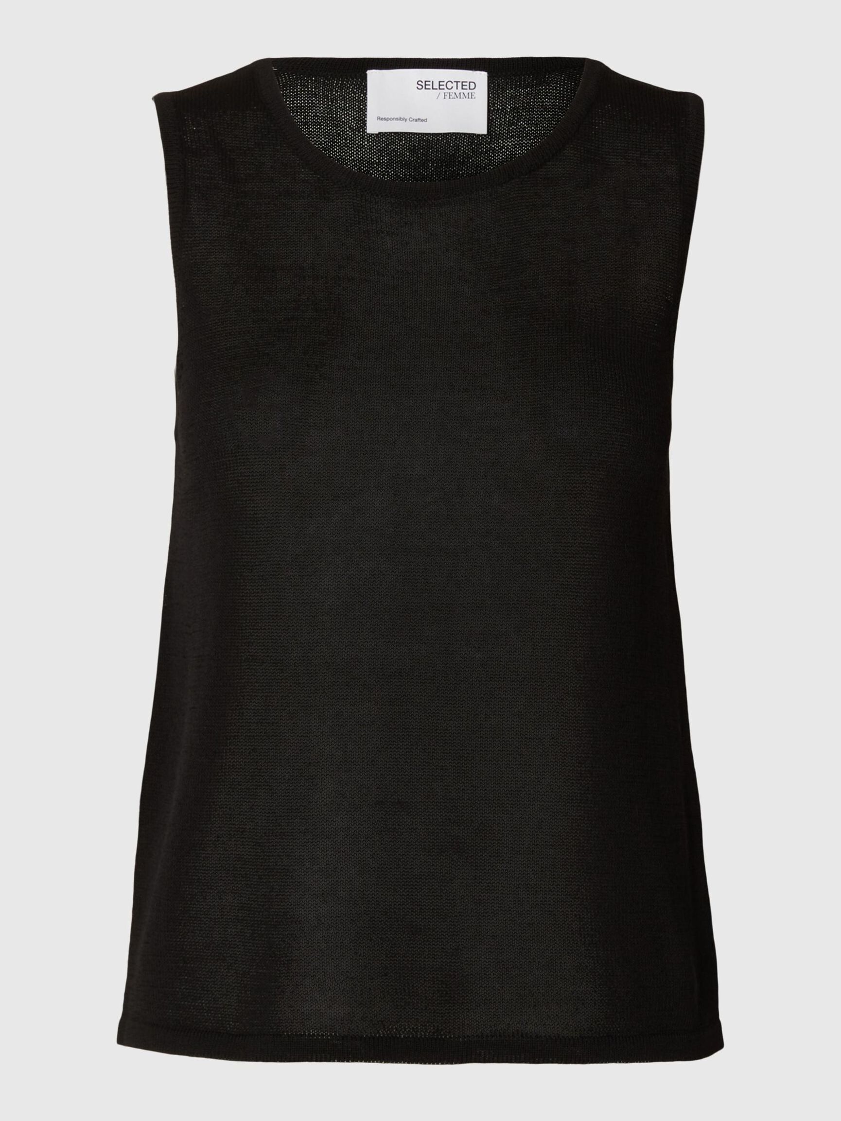 KNITTED TANK TOP, Black, highres