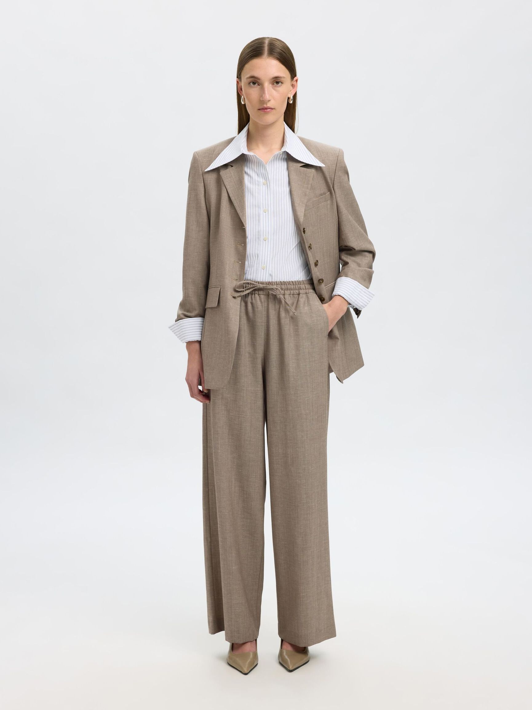 WOOL BLEND SUIT TROUSERS, Oatmeal, highres