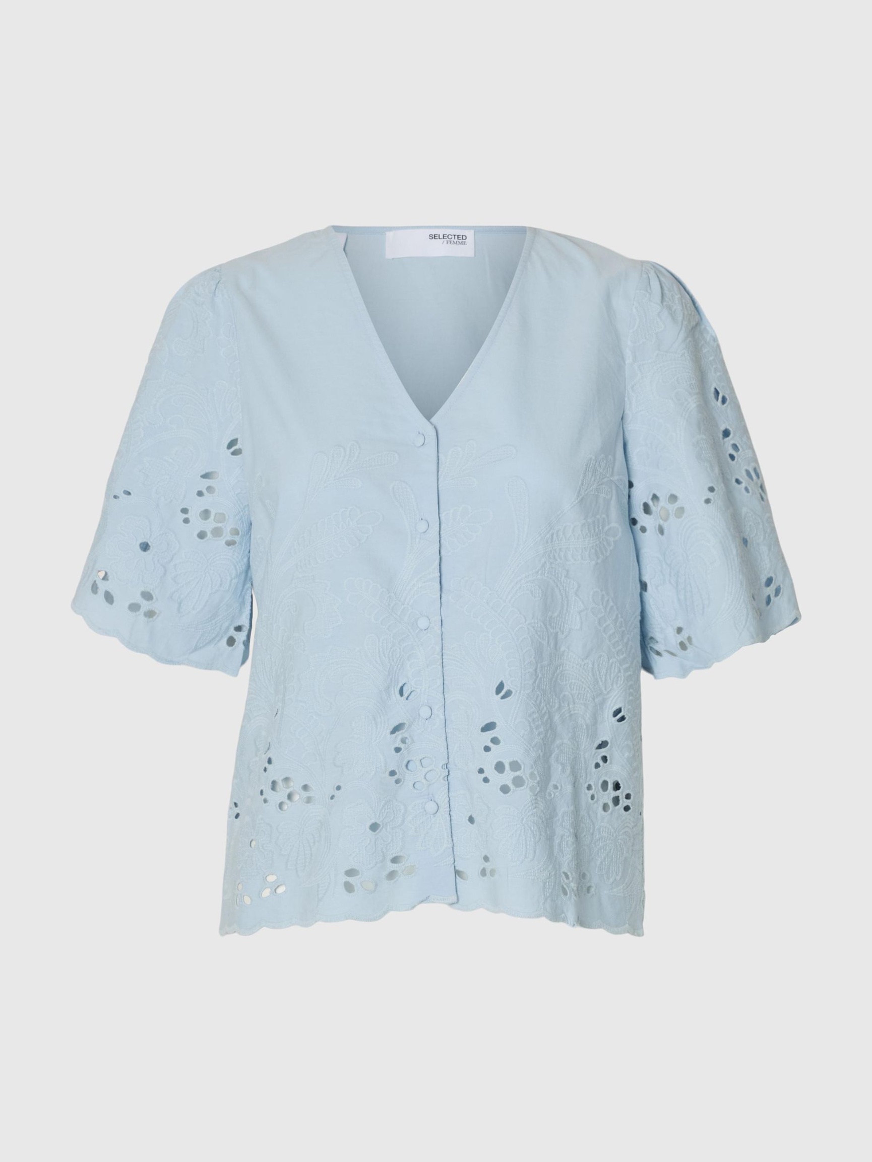 GEBORDUURD OVERHEMD MET KORTE MOUWEN, Cashmere Blue, highres
