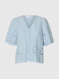 BRODERET KORTÆRMET SKJORTE, Cashmere Blue, highres