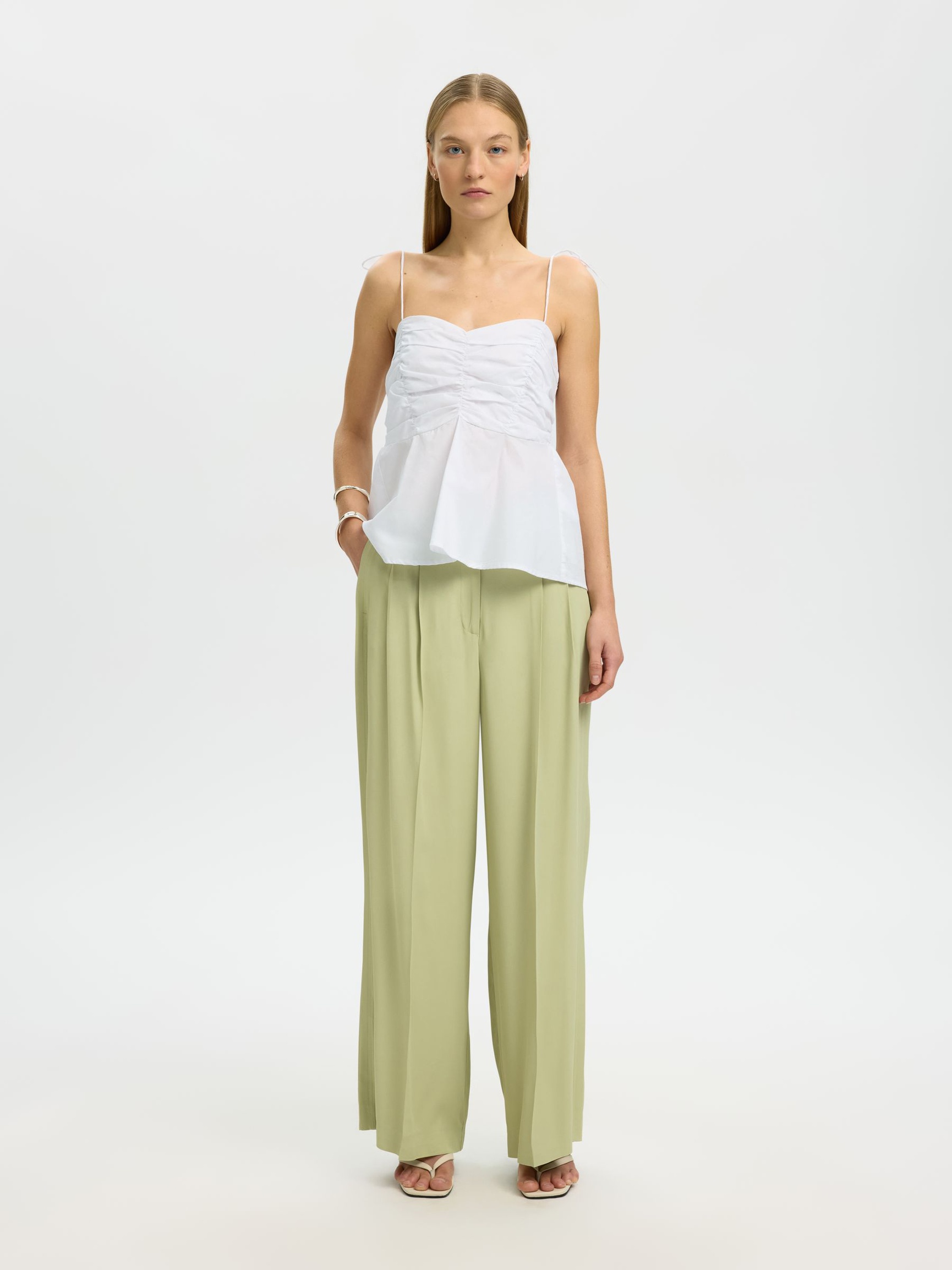 KATOENEN TOP MET SPAGHETTIBANDJES, Bright White, highres