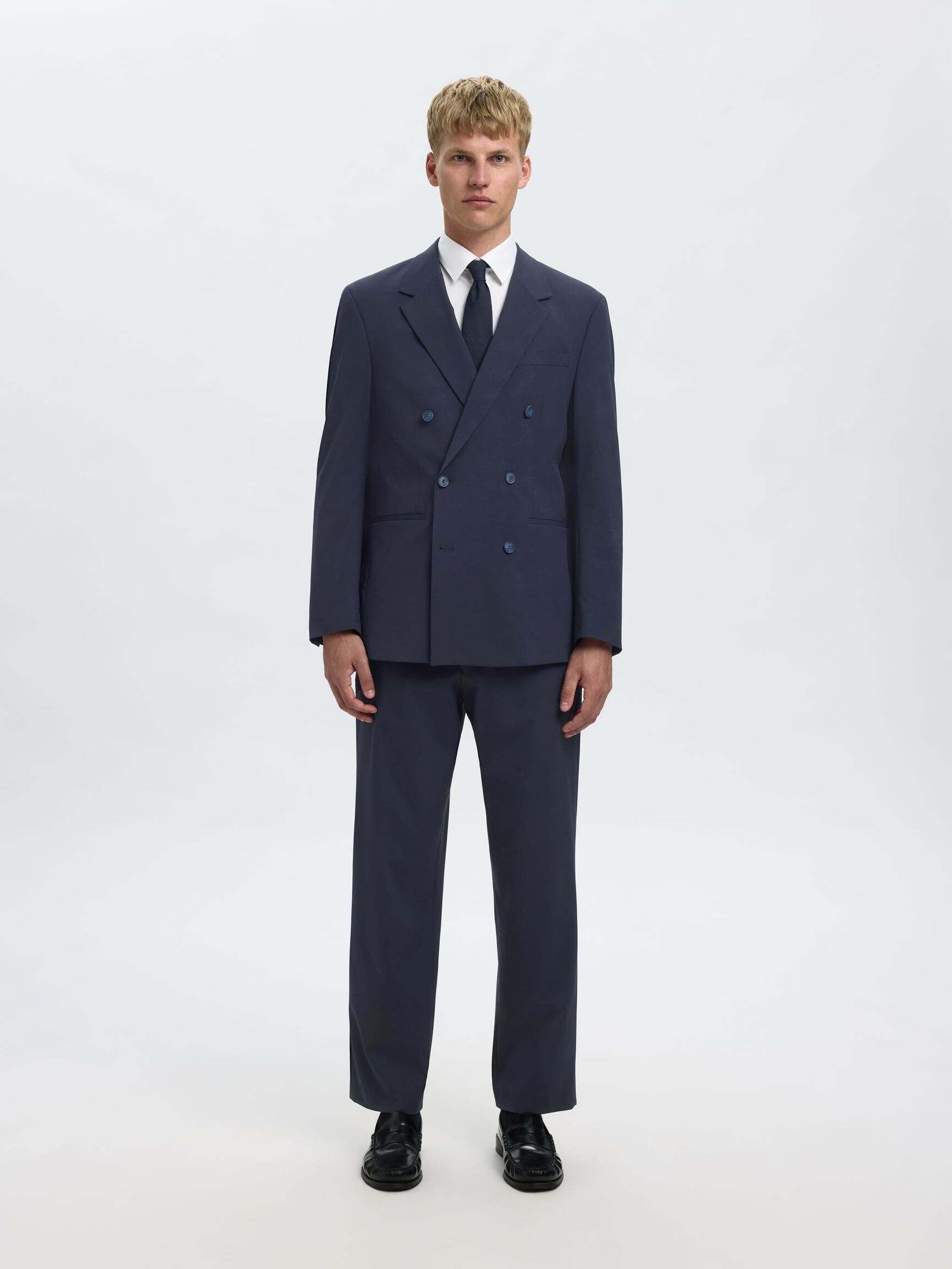 RELAXED FIT DOUBLE-BREASTED BLAZER, Dark Navy, highres