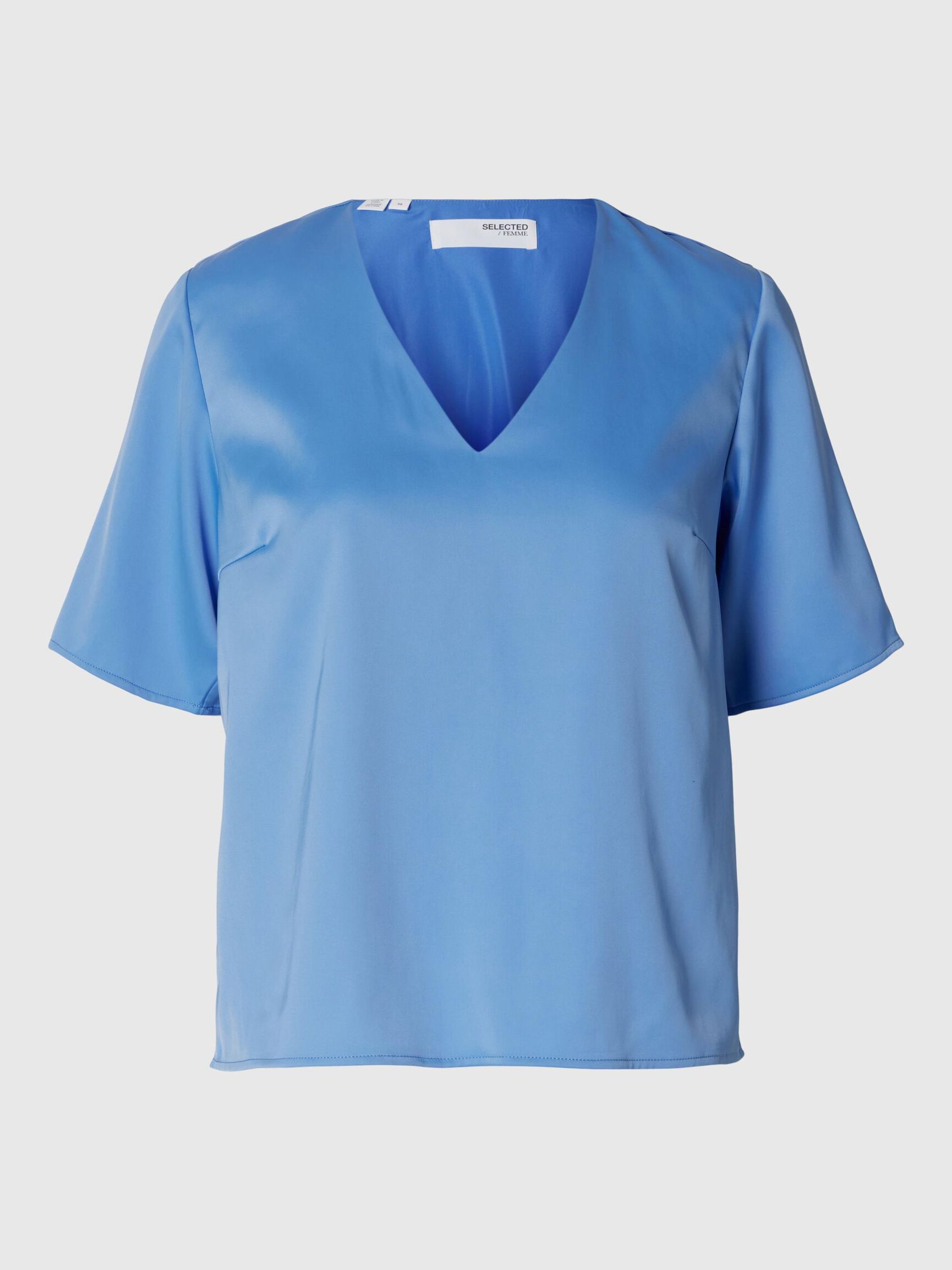 KORTÆRMET TOP MED V-HALS, Cornflower Blue, highres