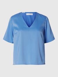 KORTÆRMET TOP MED V-HALS, Cornflower Blue, highres