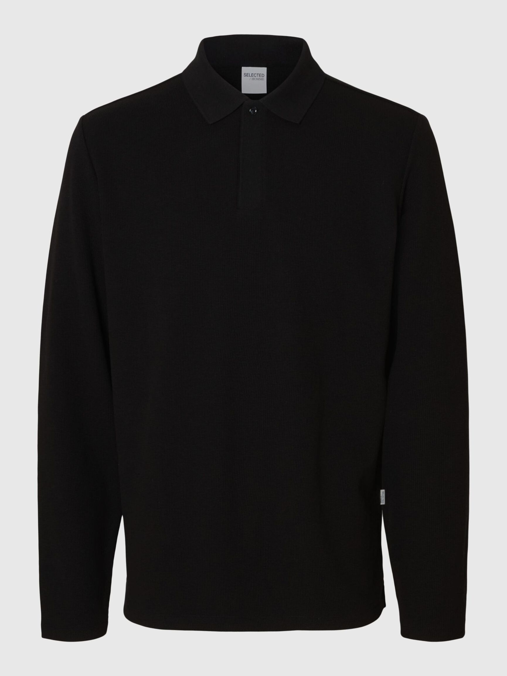 LONG SLEEVED POLO SHIRT, Black, highres