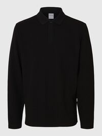 LONG SLEEVED POLO SHIRT, Black, highres