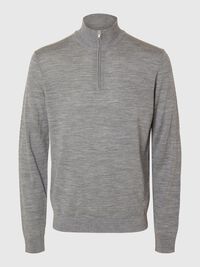 100% MERINO WOOL HALF-ZIP JUMPER, Medium Grey Melange, highres