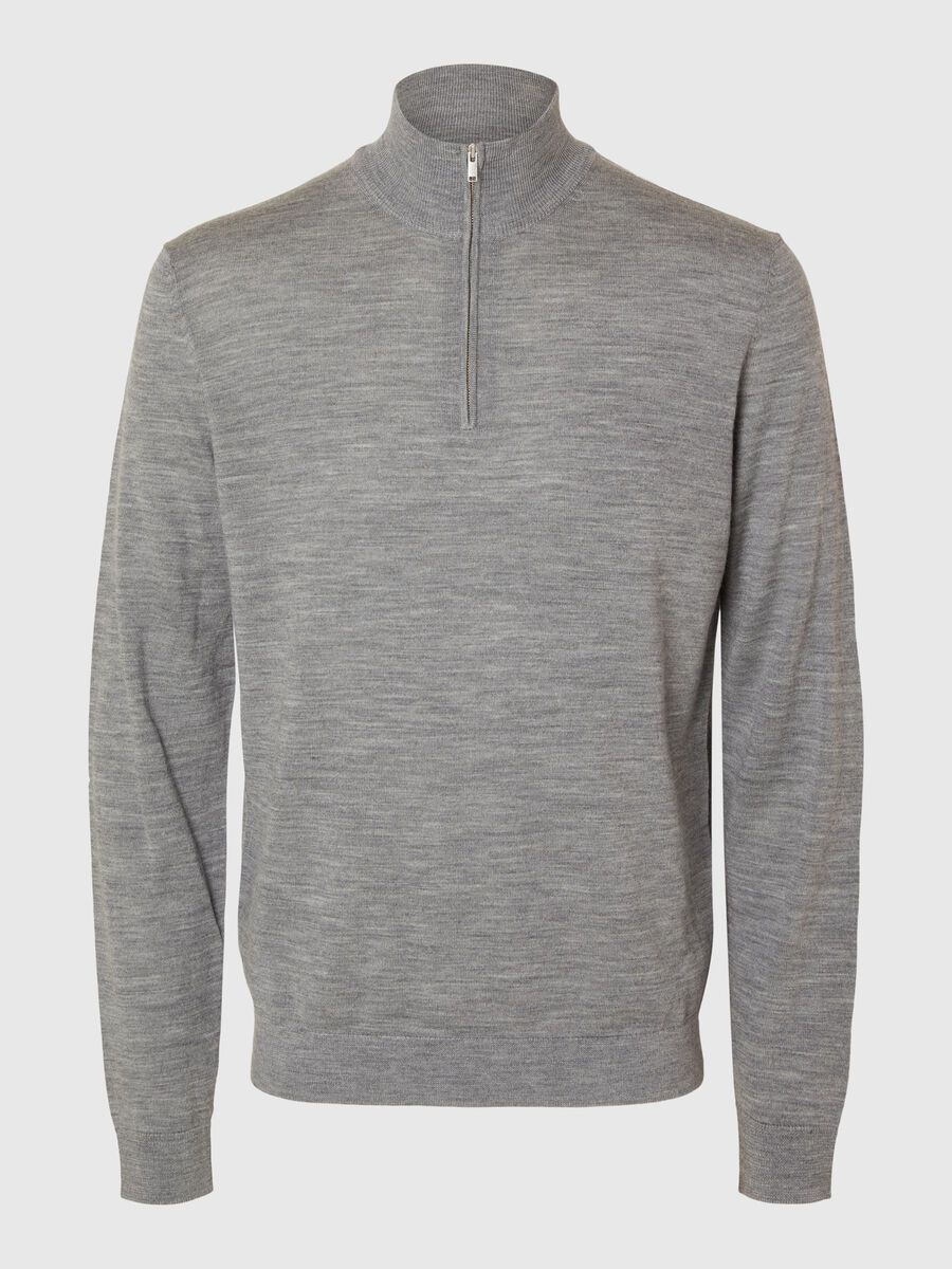 Selected 100% MERINO WOOL HALF-ZIP JUMPER, Medium Grey Melange, highres - 16094655_MediumGreyMelange_001.jpg