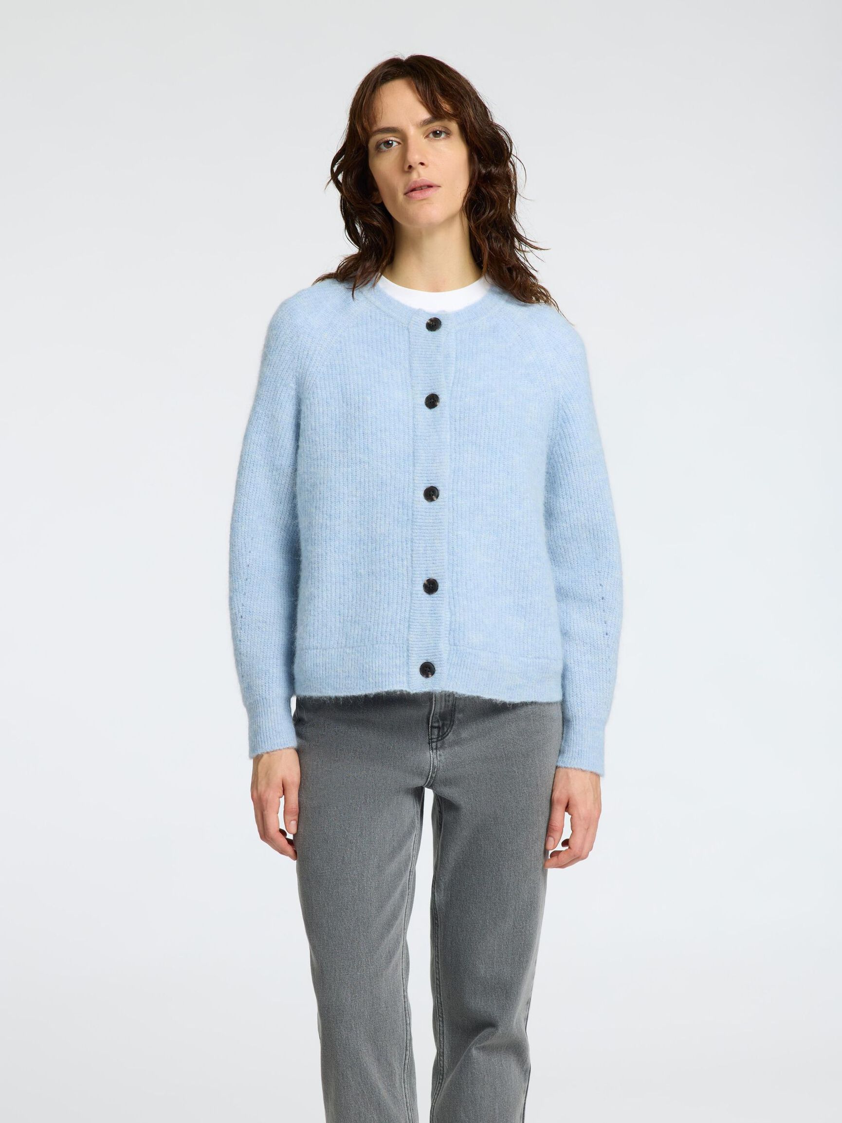 LANGÄRMELIGER STRICKJACKE, Cashmere Blue, highres