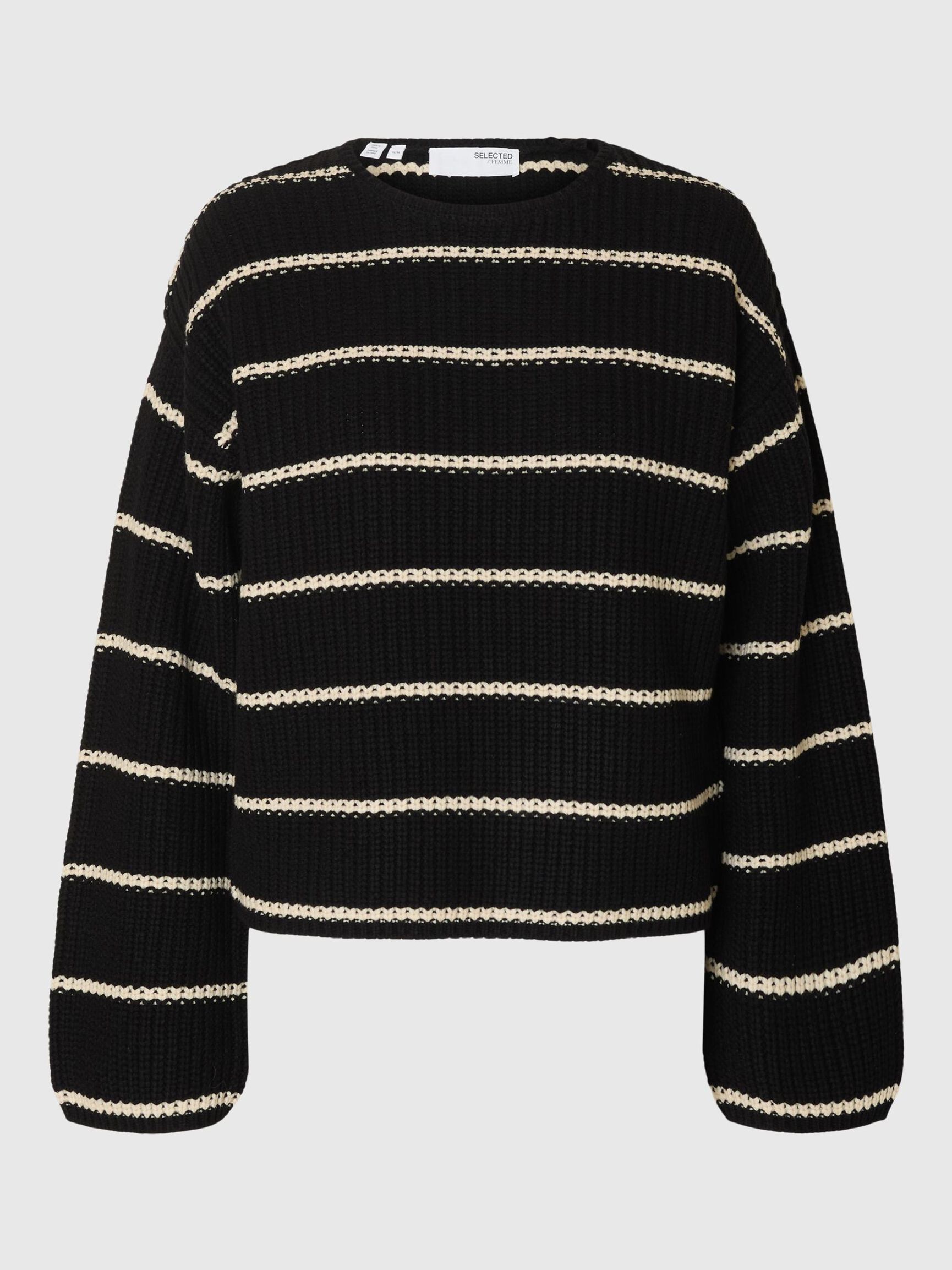 BAUMWOLLMIX STRICKPULLOVER, Black, highres