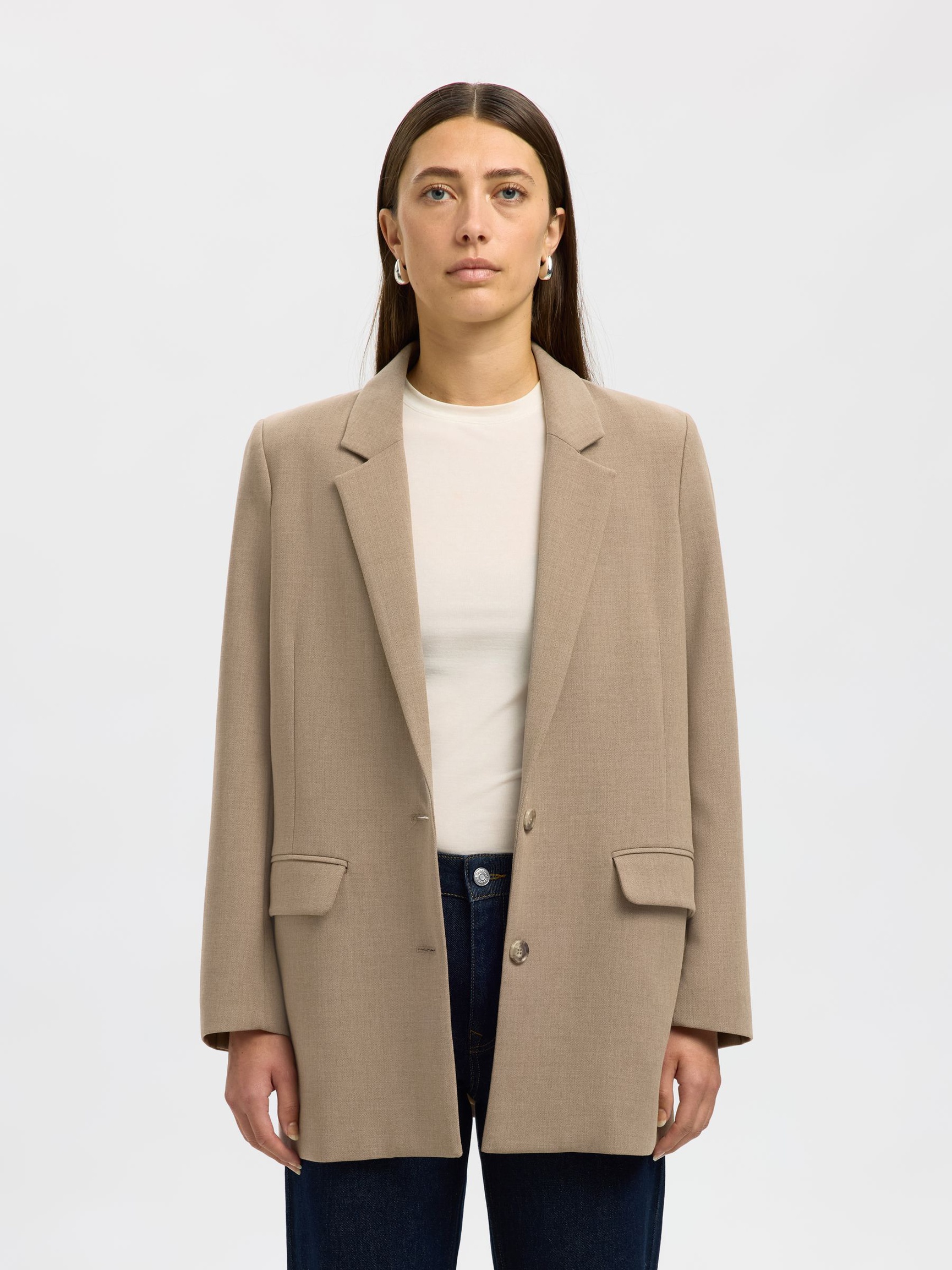 VISKOSEBLANDING AVSLAPPET BLAZER, Camel, highres