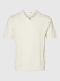 Selected SHORT SLEEVED KNITTED POLO SHIRT, Egret, highres - 16096387_Egret_001.jpg