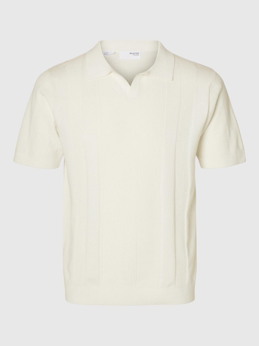 Selected SHORT SLEEVED KNITTED POLO SHIRT, Egret, highres - 16096387_Egret_001.jpg