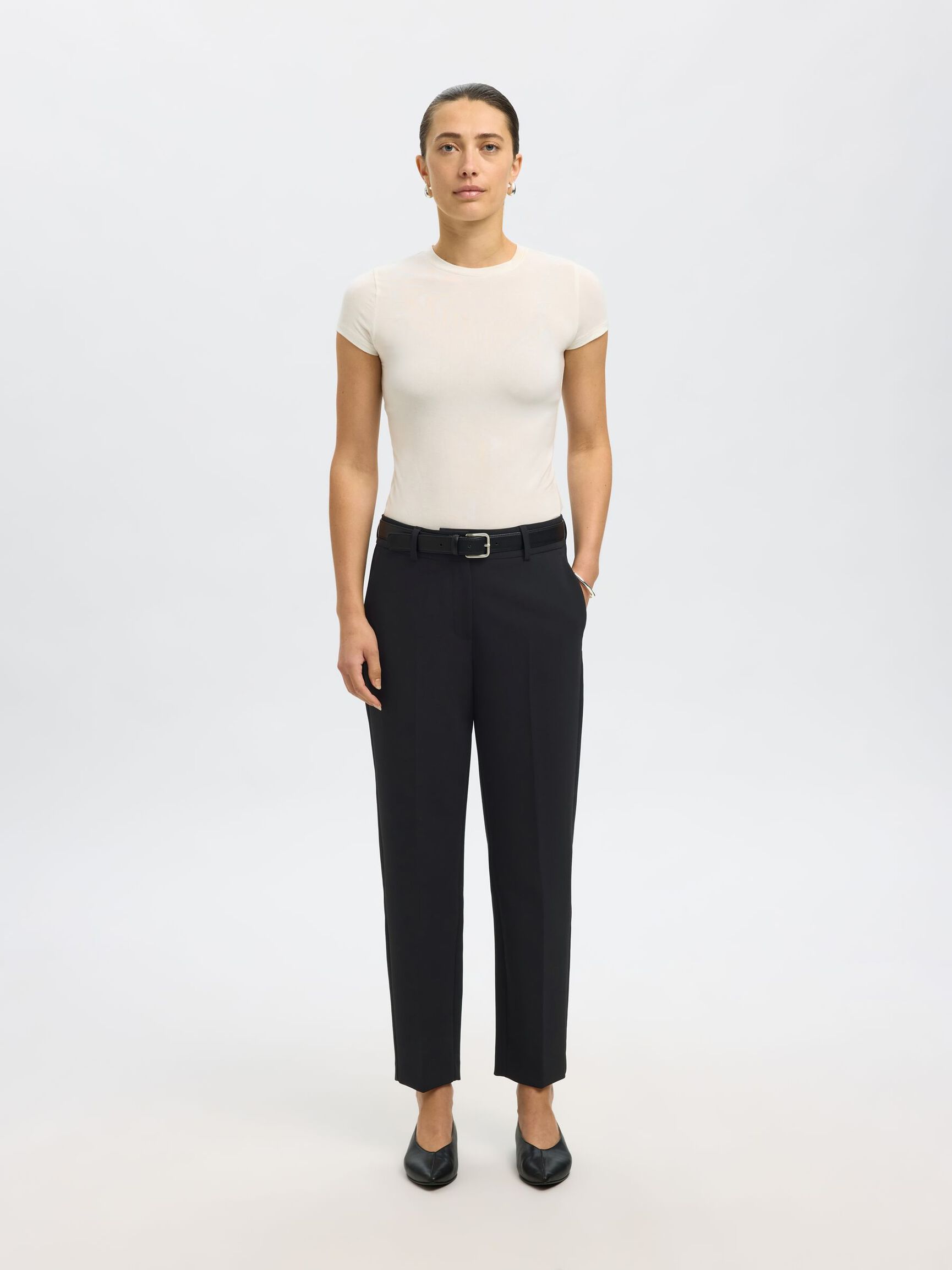 SLIM FIT CROPPED HOSE, Black, highres