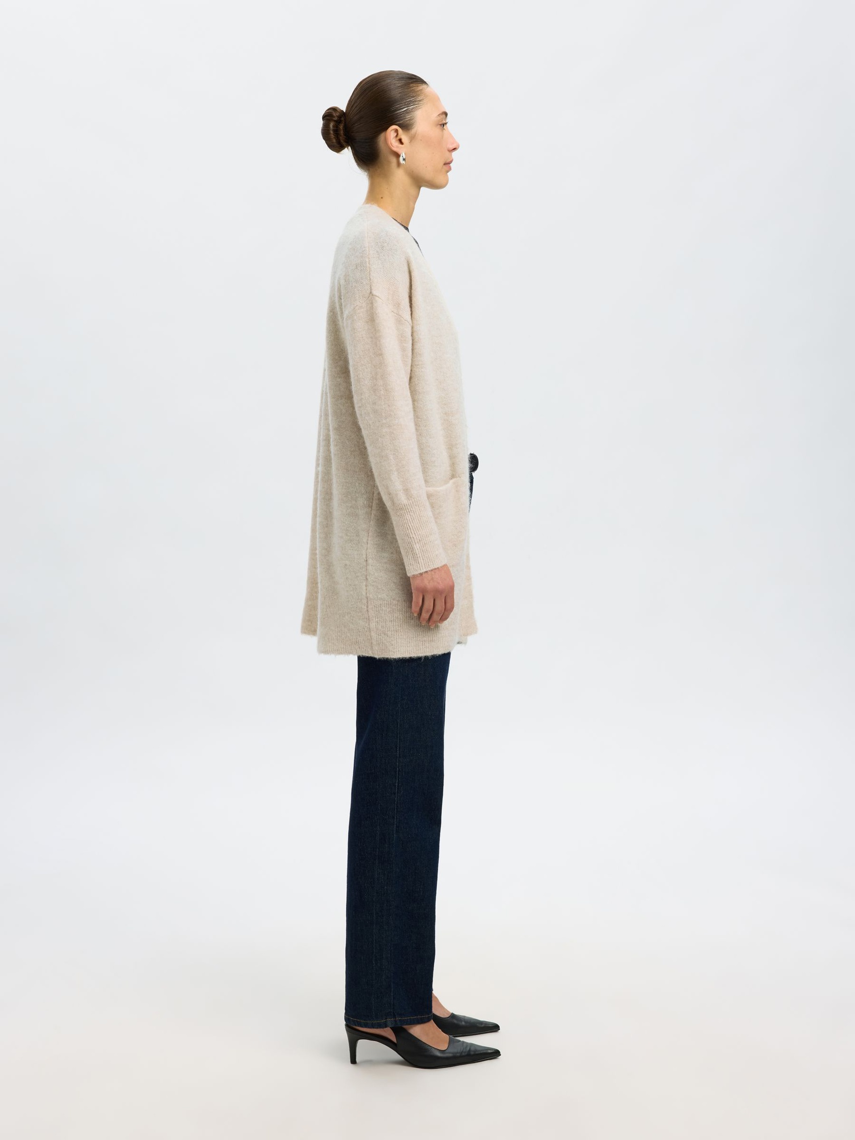 LONG KNITTED CARDIGAN, Birch, highres