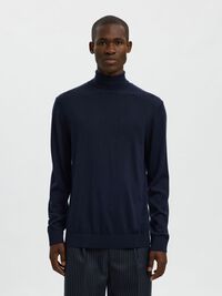 100% MERINO WOOL TURTLENECK, Navy Blazer, highres