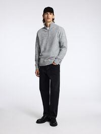 LANGÆRMET TRØJE MED HALV LYNLÅS, Light Grey Melange, highres