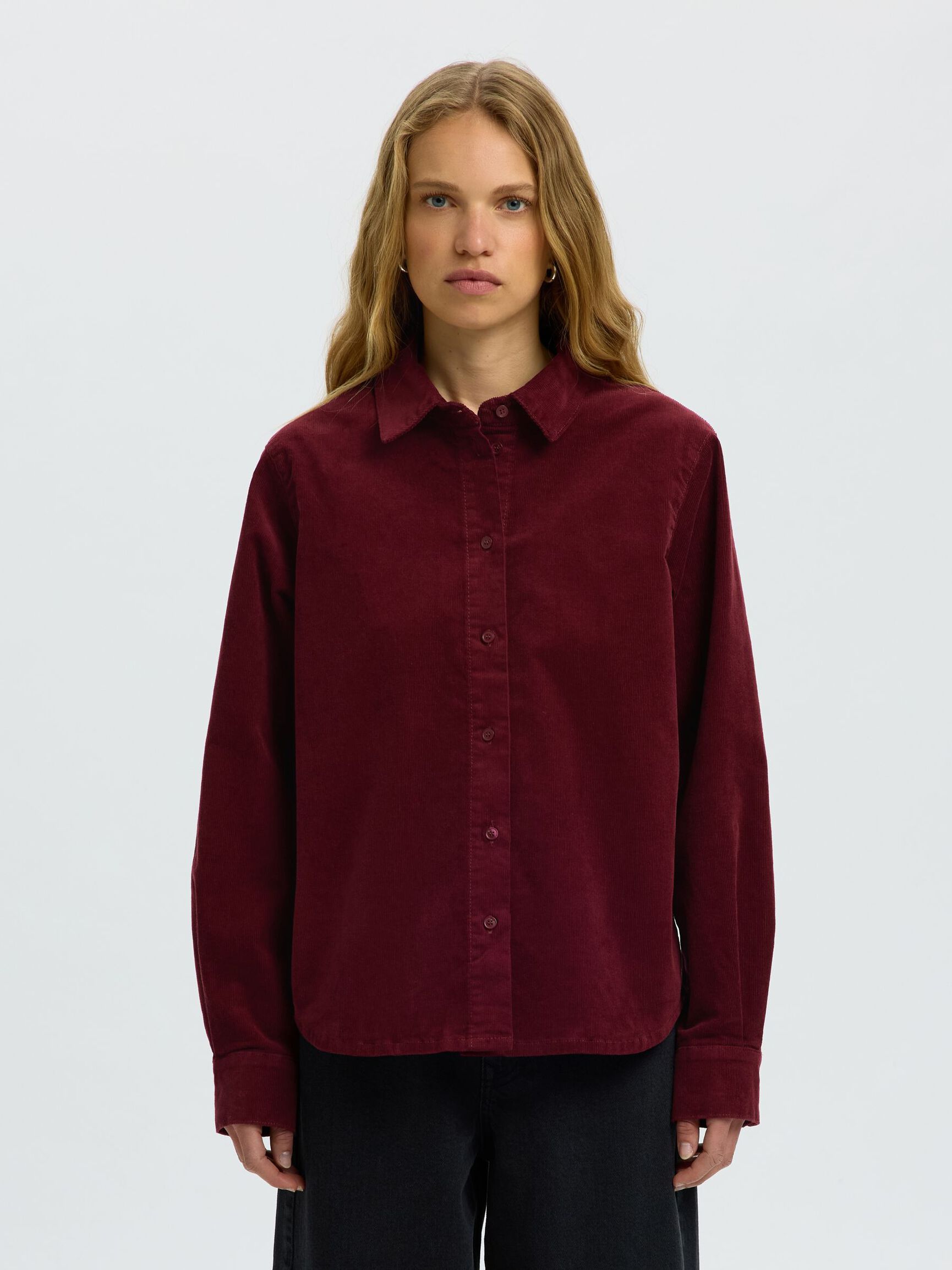 REGULAR FIT CORDUROY SHIRT, Tawny Port, highres