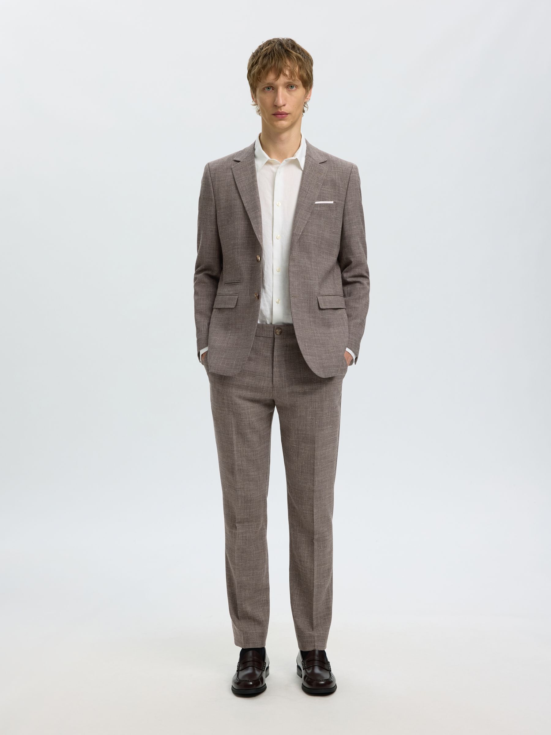 SLIM FIT SUIT TROUSERS, Dark Sand Melange, highres