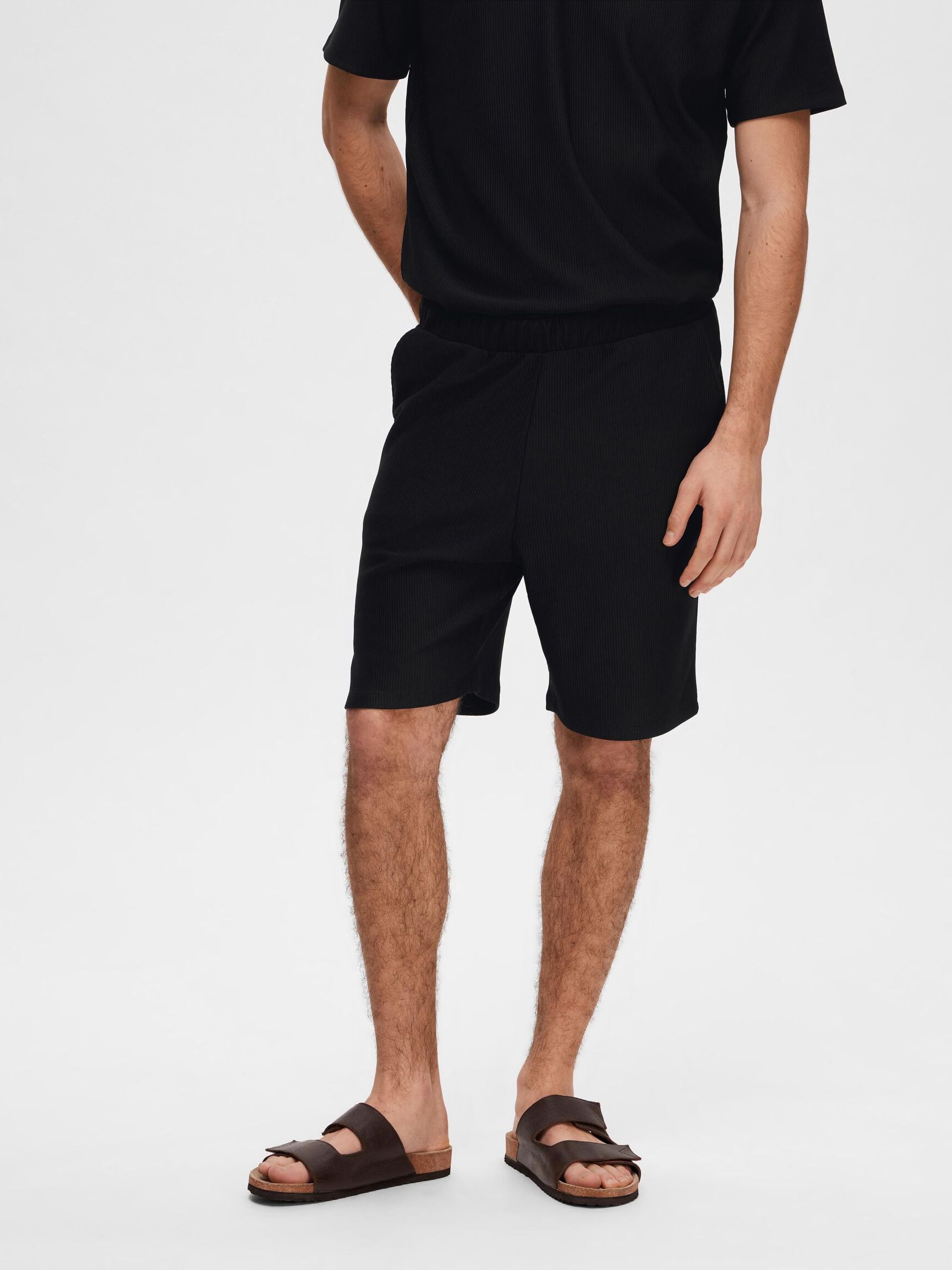 RIBBED SHORTS, Black, highres