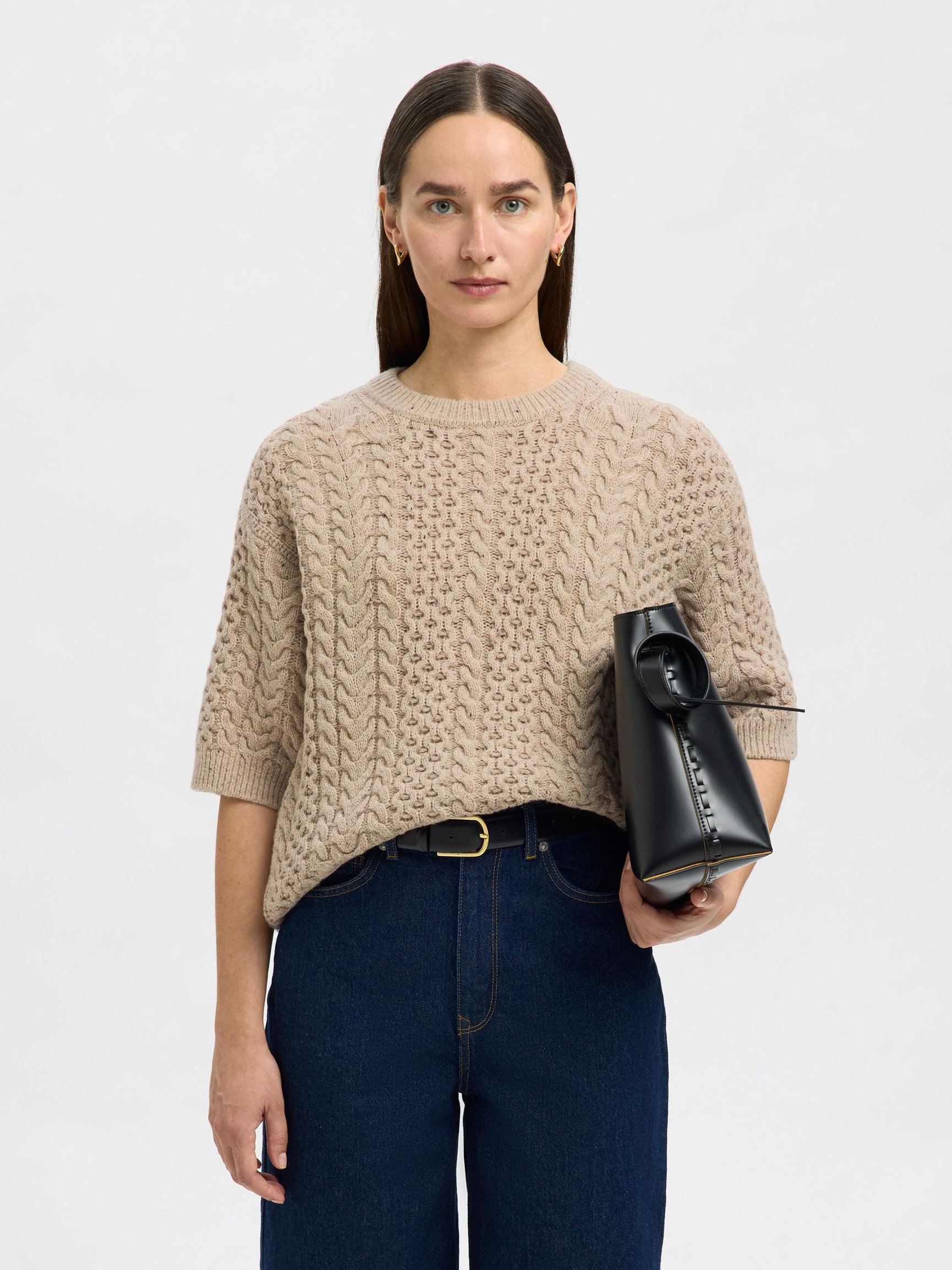 WOOL BLEND KNITTED PULLOVER, Birch, highres