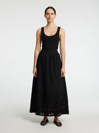 BRODERIE ANGLAISE MAXI SKIRT, Black, highres