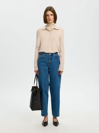 100% MERINOULD STRIKKET POLOSHIRT, Oatmeal, highres