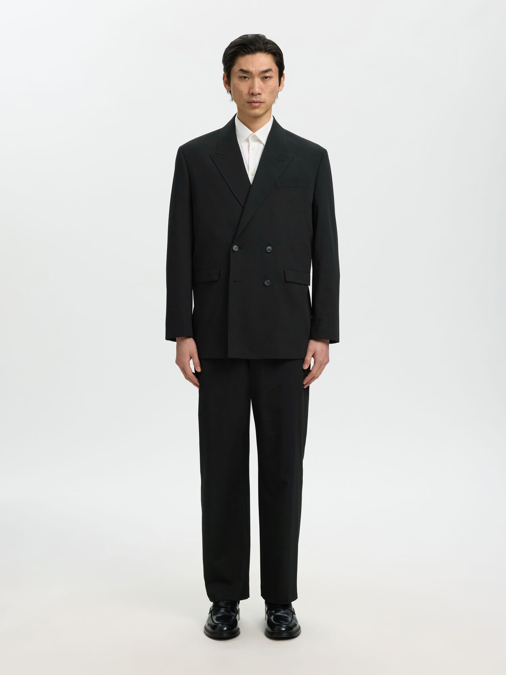 RELAXED FIT DOUBLE-BREASTED BLAZER, Black, highres