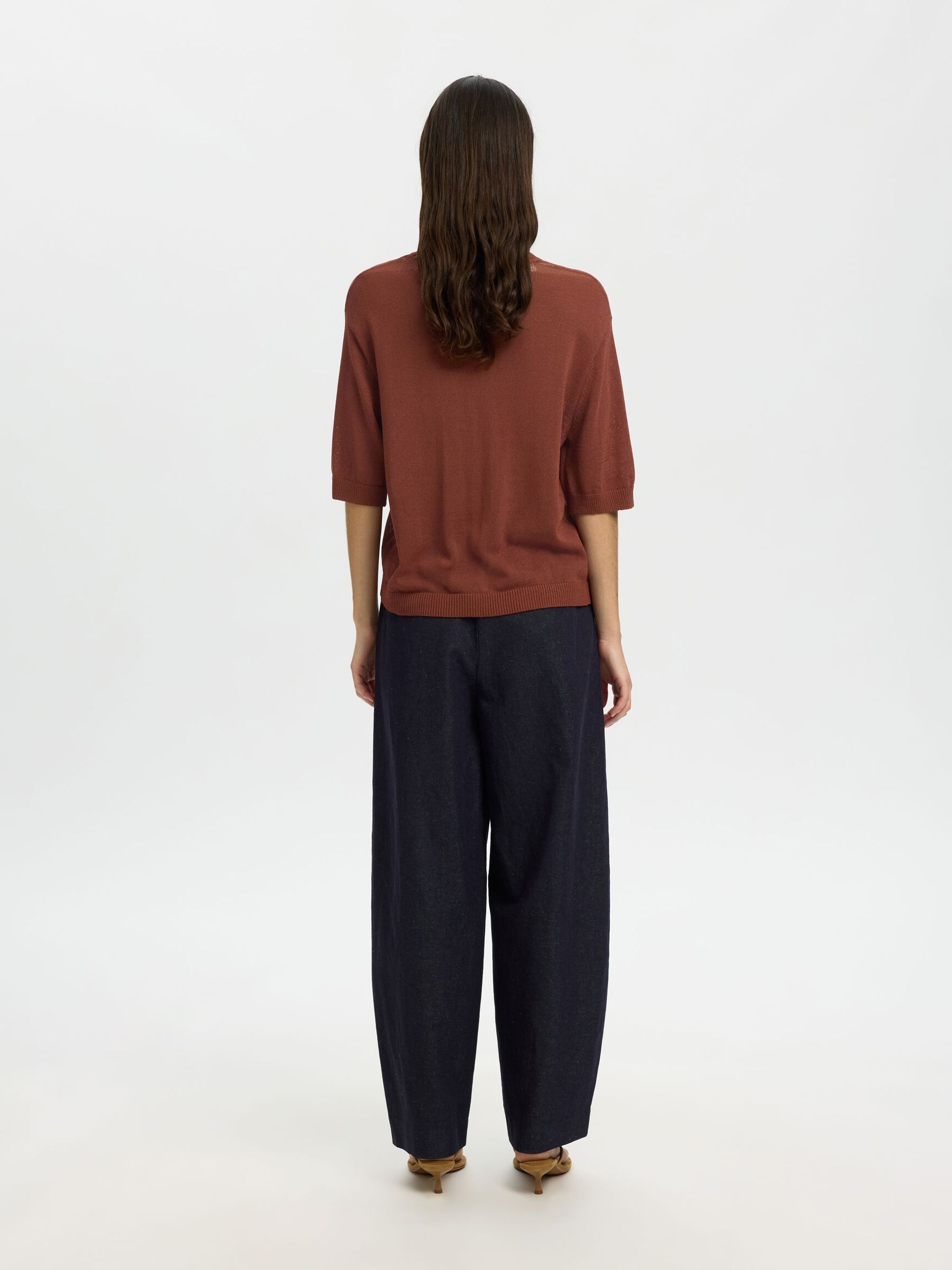 VISCOSE BLEND KNITTED TOP, Cherry Mahogany, highres