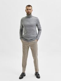 LONG-SLEEVED ROLL NECK PULLOVER, Medium Grey Melange, highres