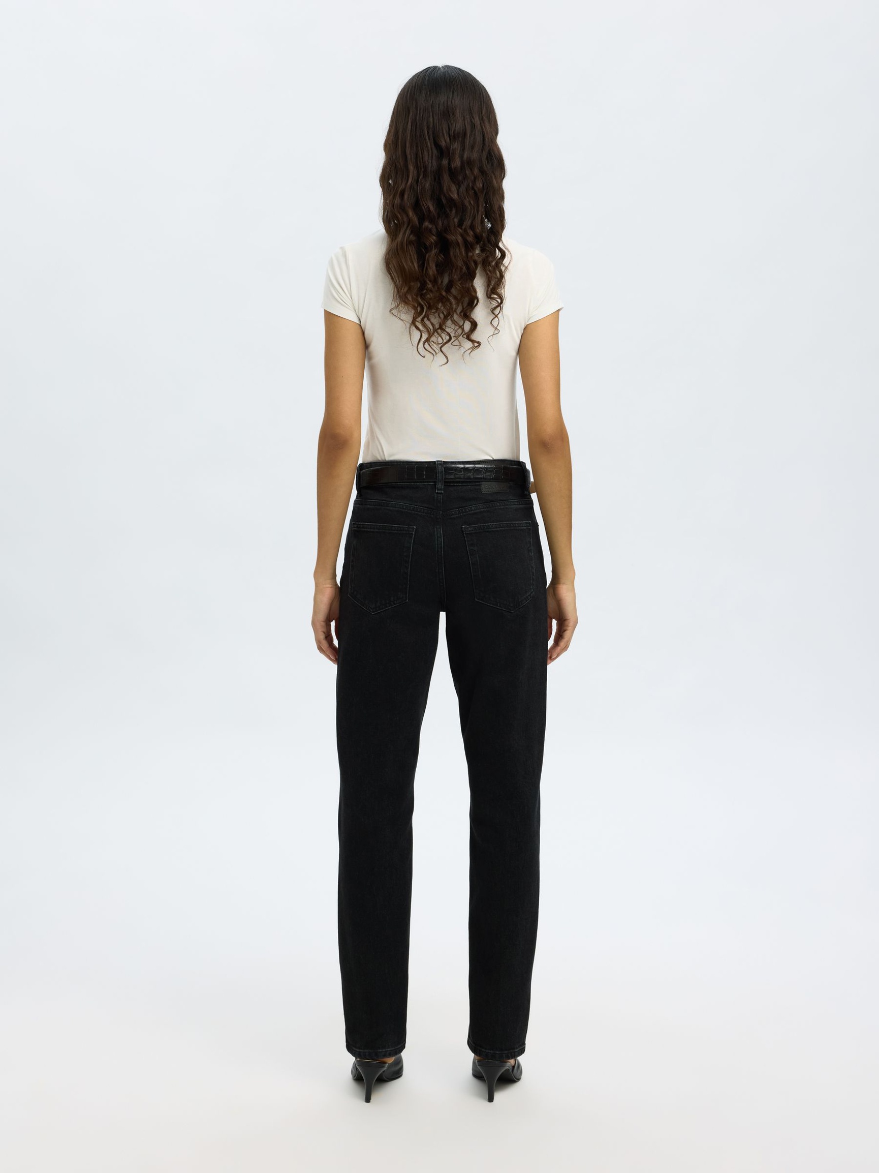 MID WAIST SLIM JEANS MED TAPERED FIT, Black Denim, highres