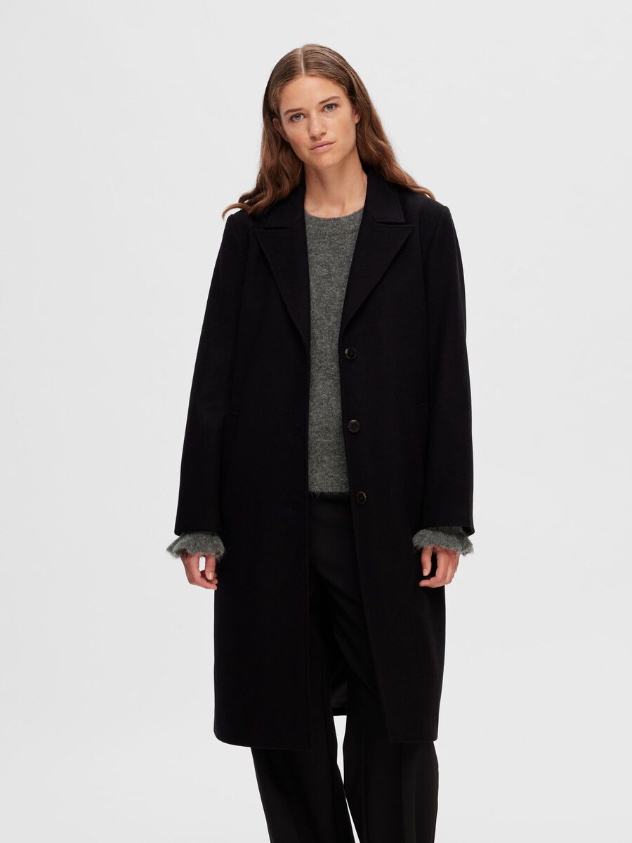 Selected ENKELTRADET ULDBLANDING FRAKKE, Black, highres - 16090094_Black_003.jpg