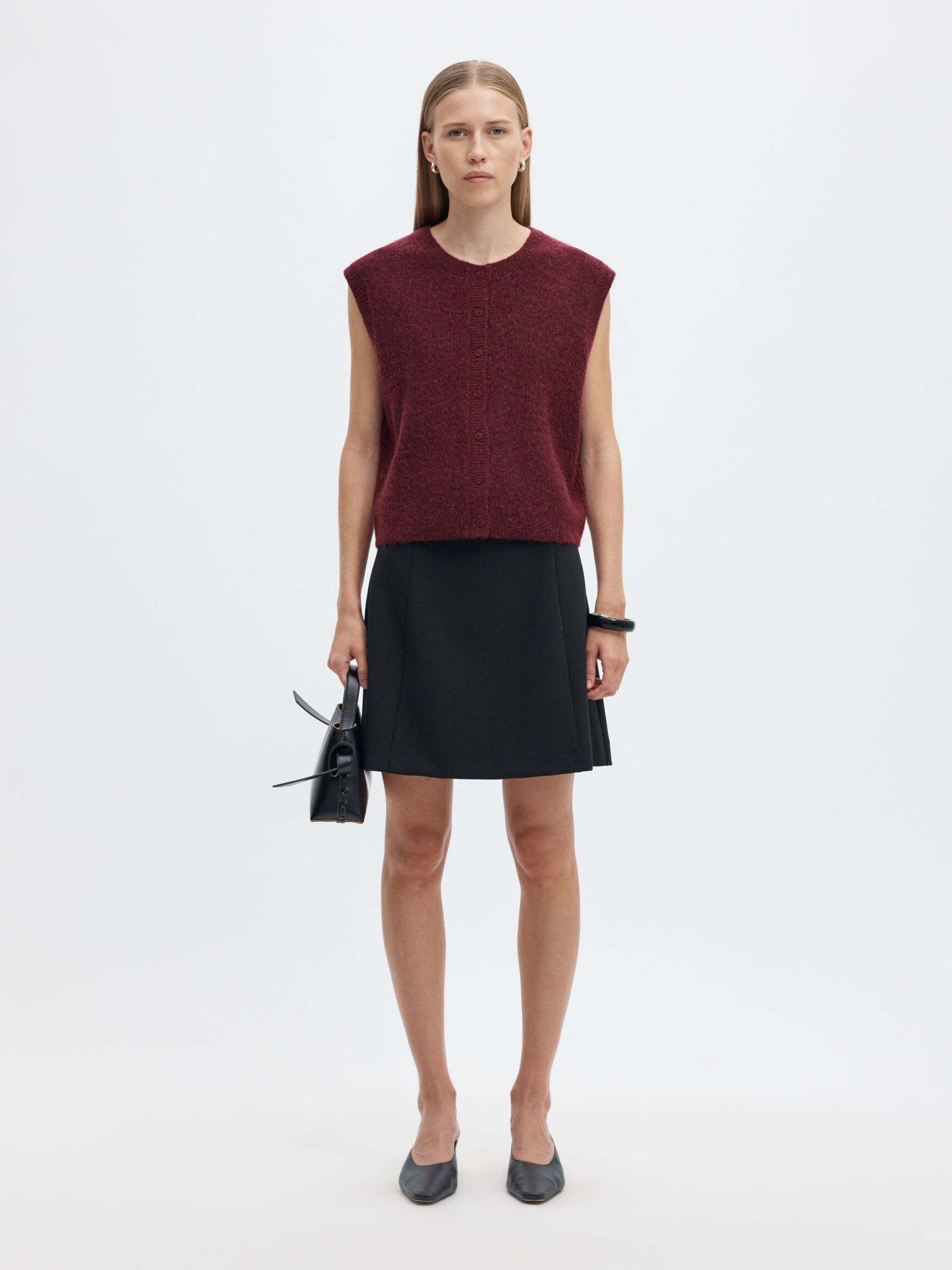 WOOL BLEND  KNITTED VEST, Tawny Port, highres