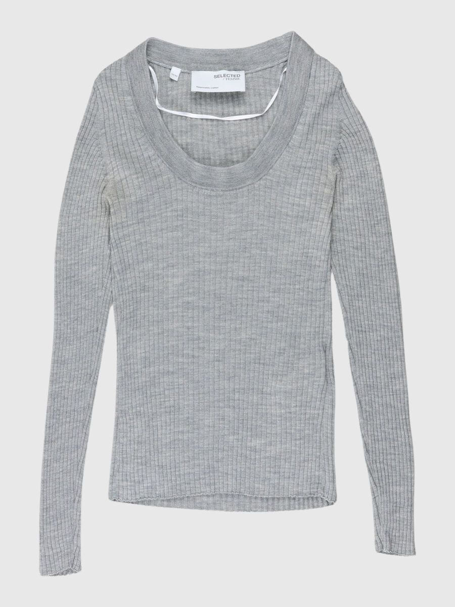 Selected FIGURBETONTES PULLOVER, Light Grey Melange, highres - 80000282_LightGreyMelange_001.jpg