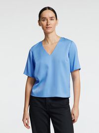 KORTÆRMET TOP MED V-HALS, Cornflower Blue, highres