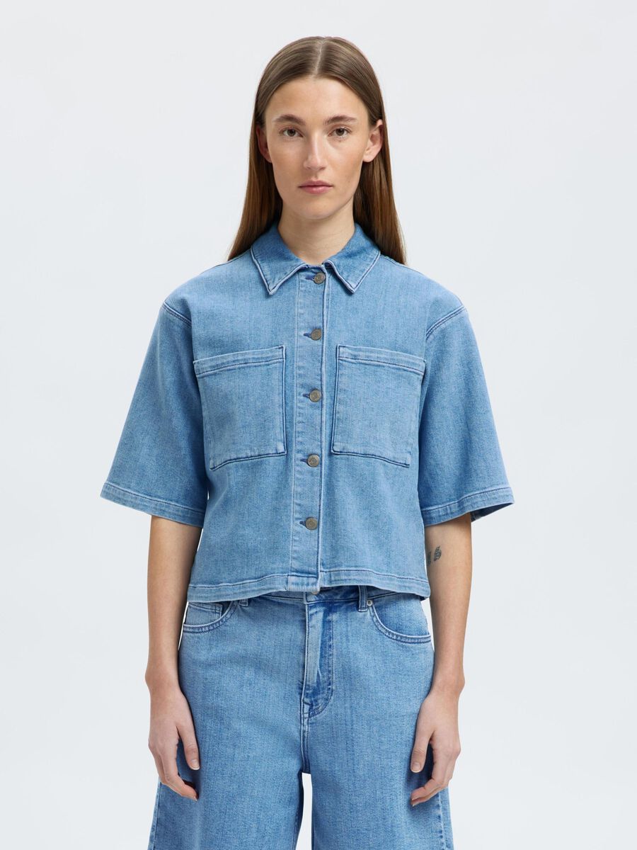 Selected DENIM SHORT SLEEVED SHIRT, Light Blue Denim, highres - 16097728_LightBlueDenim_003.jpg