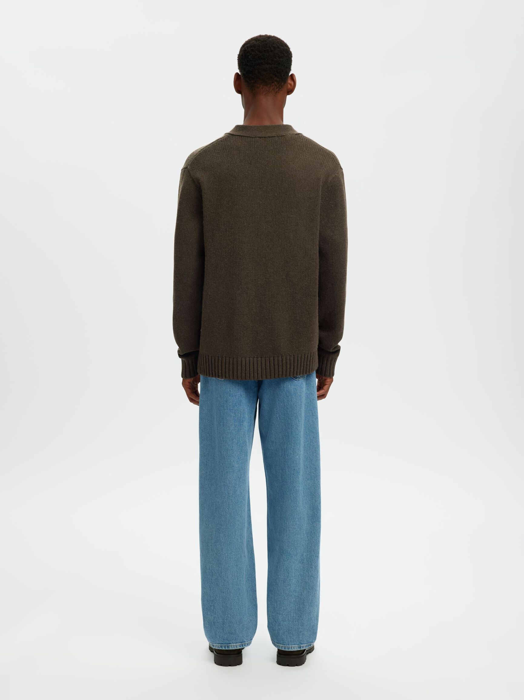 RELAXED FIT WOOL BLEND CARDIGAN, Demitasse, highres