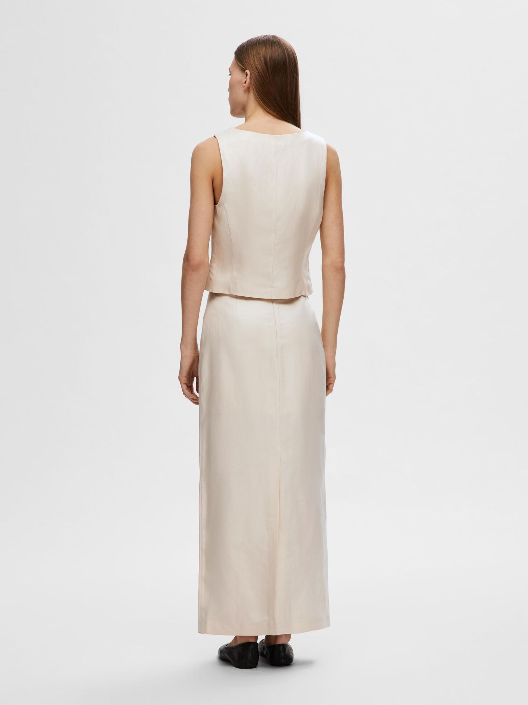 LINEN BLEND MAXI SKIRT, Sandshell, highres
