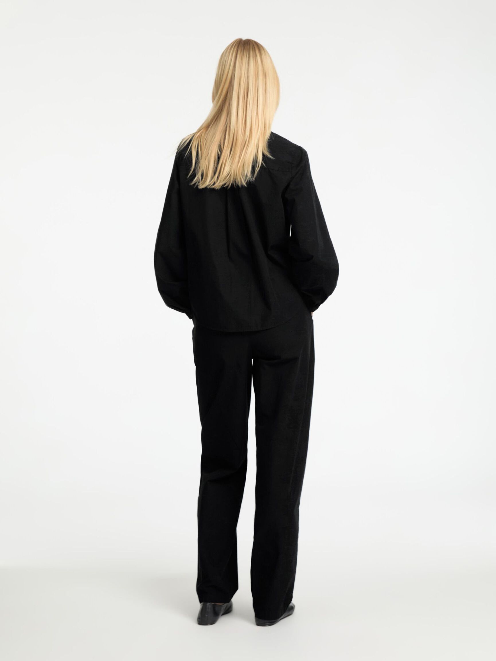 TEJIDO DE ALGODÓN PANTALONES DE CINTURA ALTA, Black, highres