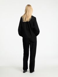 BOMULD HØJTALJEDE BUKSER, Black, highres