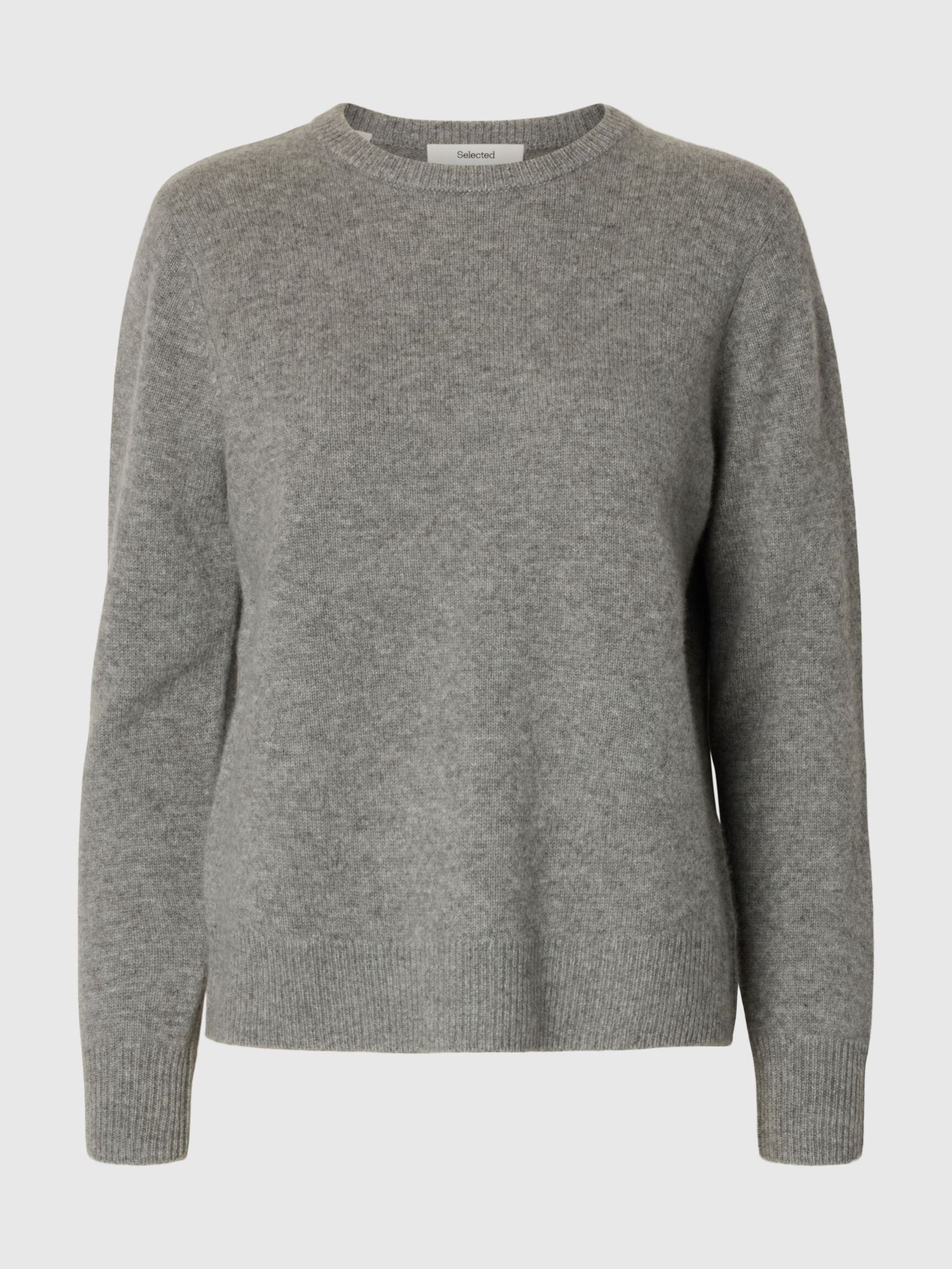 KASJMIR STRIKKET PULLOVER, Light Grey Melange, highres
