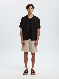 SATIN SHORT SLEEVED SHIRT, Black, highres
