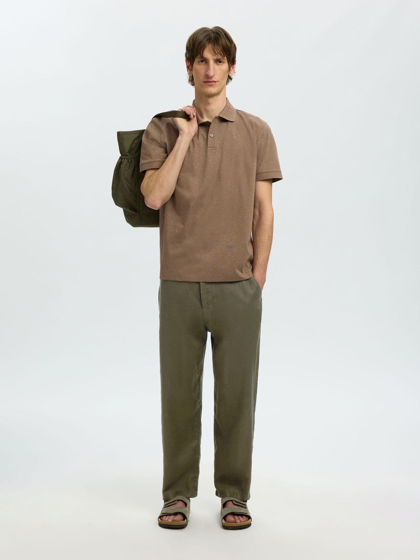 LINEN BLEND TROUSERS, Forest Night, highres