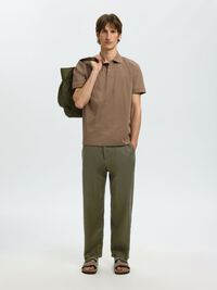 LINEN BLEND TROUSERS, Forest Night, highres